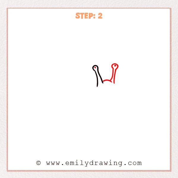 how to draw a cartoon snail - Cartoon snail now with two eye stalks and a small curved forehead bridge connecting their bases.